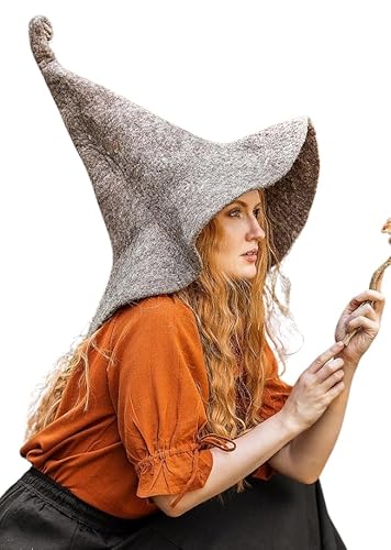 Leonardo Carbone® Hexenhut Glinda - Hexenkostüm, Mittelalter Kleidung Kopfbedeckung, Halloween Kostüm Damen, Witcher Hat, Zauberer Hut, LARP-Kleidung, Karneval, Cosplay - 100% Wolle Taupe von Leonardo Carbone