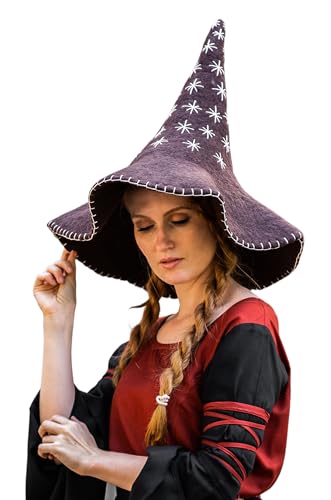 Leonardo Carbone® Hexenhut Star - Hexenkostüm, Mittelalter Kleidung Kopfbedeckung, Halloween Kostüm Damen, Witcher Hat, Zauberer Hut, LARP-Kleidung, Karneval, Cosplay - 100% Wolle Braun von Leonardo Carbone