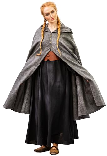 Leonardo Carbone® Mittelalter Umhang Heidi - Mittelalter Kleidung Damen, Cape Damen, Hobbit Kostüm, LARP-Kleidung, Wikinger, Cosplay Damen, Halloween, Karneval Grau von Leonardo Carbone