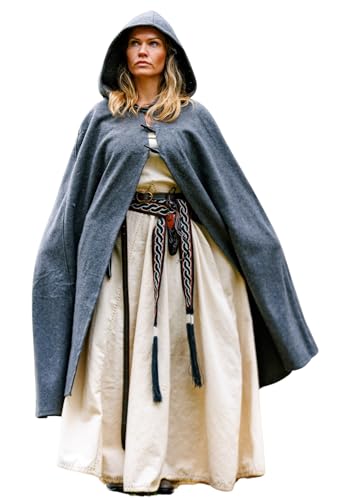 Leonardo Carbone® Mittelalter Umhang Marie mit Langen Knöpfen - Mittelalter Kleidung Damen, Cape Damen, Hobbit Kostüm, LARP-Kleidung, Wikinger, Cosplay Damen, Halloween, Karneval Grau von Leonardo Carbone