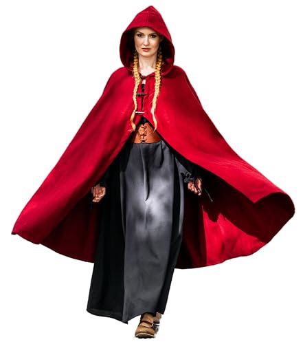 Leonardo Carbone® Mittelalter Umhang Marie mit Langen Knöpfen - Mittelalter Kleidung Damen, Cape Damen, Hobbit Kostüm, LARP-Kleidung, Wikinger, Cosplay Damen, Halloween, Karneval Rot von Leonardo Carbone