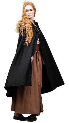 Leonardo Carbone® Mittelalter Umhang Marie mit Langen Knöpfen - Mittelalter Kleidung Damen, Cape Damen, Hobbit Kostüm, LARP-Kleidung, Wikinger, Cosplay Damen, Halloween, Karneval Schwarz von Leonardo Carbone