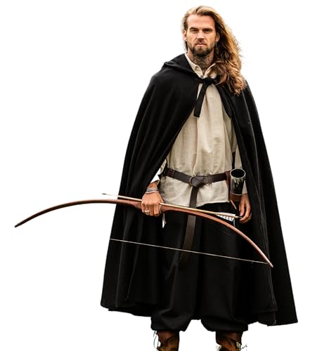 Leonardo Carbone® Unisex Klassischer Mittelalter Umhang Elinor - Mittelalter Kleidung Damen & Herren, Cape Männer, Hobbit Kostüm, LARP-Kleidung, Wikinger, Cosplay Herren, Halloween, Karneval Schwarz von Leonardo Carbone