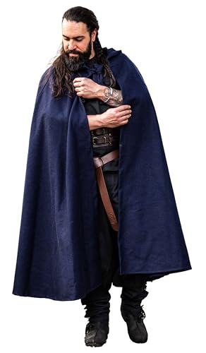 Leonardo Carbone® Unisex Klassischer Mittelalter Umhang Elinor - Mittelalter Kleidung Damen & Herren, Cape Männer, Hobbit Kostüm, LARP-Kleidung, Wikinger, Cosplay Herren, Halloween, Karneval Blau von Leonardo Carbone