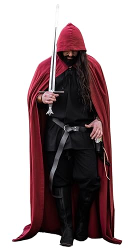 Leonardo Carbone® Unisex Mittelalter Umhang Gunnar - Mittelalter Kleidung Damen & Herren, Cape Männer, Hobbit Kostüm, LARP, Wikinger, Cosplay, Halloween, Karneval - 100% Baumwolle Rot von Leonardo Carbone