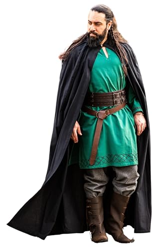 Leonardo Carbone® Unisex Mittelalter Umhang Gunnar - Mittelalter Kleidung Damen & Herren, Cape Männer, Hobbit Kostüm, LARP, Wikinger, Cosplay, Halloween, Karneval - 100% Baumwolle Schwarz von Leonardo Carbone