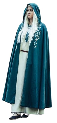 Leonardo Carbone® Unisex Mittelalter Umhang Lyra - Mittelalter Kleidung Damen & Herren, Cape Männer, Hobbit Kostüm, LARP-Kleidung, Wikinger, Cosplay, Halloween, Karneval - 100% Baumwolle Grün von Leonardo Carbone