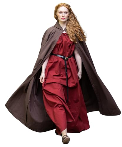 Leonardo Carbone® Unisex Mittelalter Umhang mit Stickerei Erna - Mittelalter Kleidung Damen & Herren, Cape Männer, Hobbit Kostüm, LARP, Wikinger, Cosplay, Halloween - 100% Baumwolle Braun von Leonardo Carbone