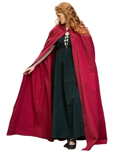 Leonardo Carbone® Unisex Mittelalter Umhang mit Stickerei Erna - Mittelalter Kleidung Damen & Herren, Cape Männer, Hobbit Kostüm, LARP, Wikinger, Cosplay, Halloween - 100% Baumwolle Rot von Leonardo Carbone