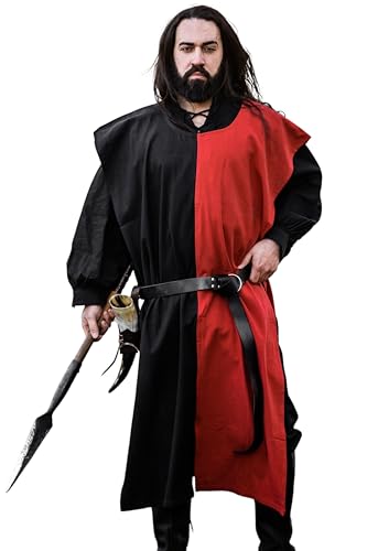 Leonardo Carbone® Unisex Mittelalter Waffenrock Frederick - Kleidung Cosplay Damen Herren, Karneval Fantasy Halloween Ritter Kostüm, Ritterrüstung, Kreuzritter, LARP - 100% Baumwolle Schwarz/Rot von Leonardo Carbone