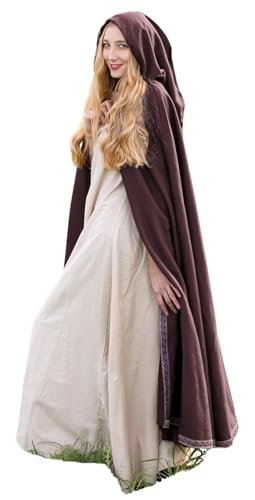 Leonardo Carbone® Unisex Mittelalter Wollumhang mit Bordüre und Fibel Daniel - Mittelalter Kleidung Damen & Herren, Cape Männer, Hobbit Kostüm, LARP, Wikinger, Cosplay, Halloween Braun von Leonardo Carbone