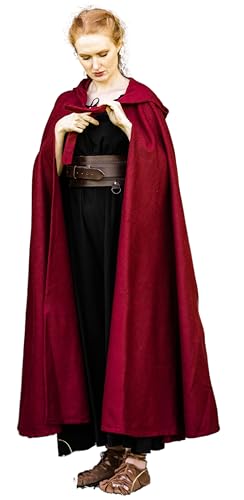 Leonardo Carbone® Unisex Mittelalter Wollumhang mit Langer Kapuze Hervir - Mittelalter Kleidung Damen & Herren, Cape Männer, Hobbit Kostüm, LARP-Kleidung, Wikinger, Cosplay, Halloween Rot von Leonardo Carbone