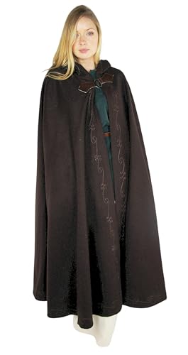 Leonardo Carbone® Unisex Mittelalter Wollumhang mit Stickerei und Fibel Gesa - Mittelalter Kleidung Damen & Herren, Cape Männer, Hobbit Kostüm, LARP-Kleidung, Wikinger, Cosplay, Halloween Braun von Leonardo Carbone