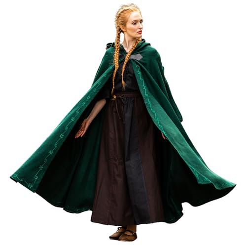 Leonardo Carbone® Unisex Mittelalter Wollumhang mit Stickerei und Fibel Gesa - Mittelalter Kleidung Damen & Herren, Cape Männer, Hobbit Kostüm, LARP-Kleidung, Wikinger, Cosplay, Halloween Grün von Leonardo Carbone