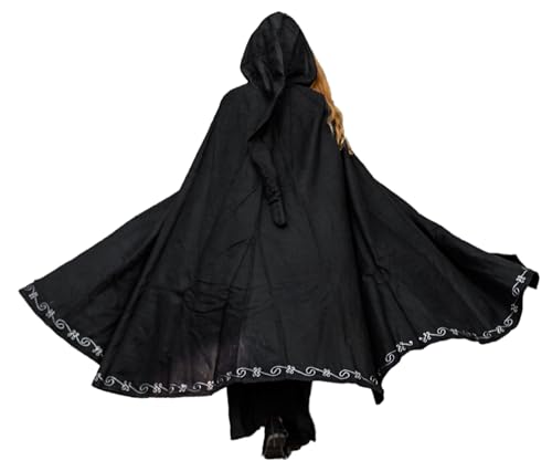 Leonardo Carbone® Unisex Mittelalter Wollumhang mit Stickerei und Fibel Gesa - Mittelalter Kleidung Damen & Herren, Cape Männer, Hobbit Kostüm, LARP-Kleidung, Wikinger, Cosplay, Halloween Schwarz von Leonardo Carbone