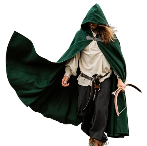 Leonardo Carbone® Unisex Mittelalter Wollumhang mit Wolfsschließe Tjark - Mittelalter Kleidung Damen & Herren, Cape Männer, Hobbit Kostüm, LARP, Wikinger, Cosplay Herren, Halloween, Karneval Grün von Leonardo Carbone