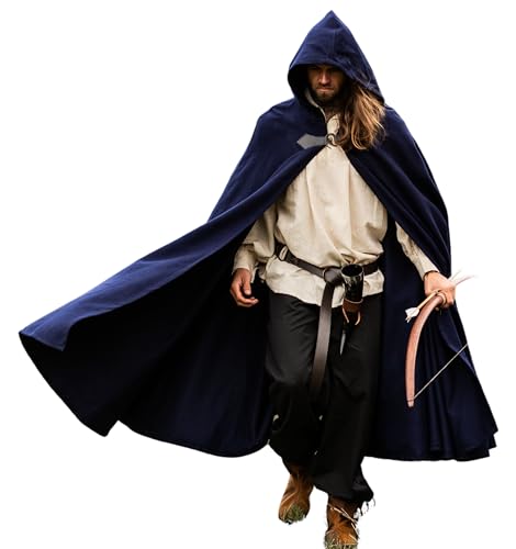 Leonardo Carbone® Unisex Mittelalter Wollumhang mit Wolfsschließe Tjark - Mittelalter Kleidung Damen & Herren, Cape Männer, Hobbit Kostüm, LARP, Wikinger, Cosplay Herren, Halloween, Karneval Blau von Leonardo Carbone