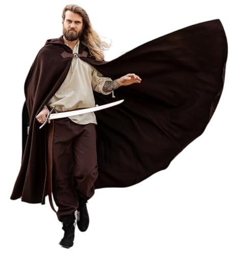 Leonardo Carbone® Unisex Mittelalter Wollumhang mit Wolfsschließe Tjark - Mittelalter Kleidung Damen & Herren, Cape Männer, Hobbit Kostüm, LARP, Wikinger, Cosplay Herren, Halloween, Karneval Braun von Leonardo Carbone