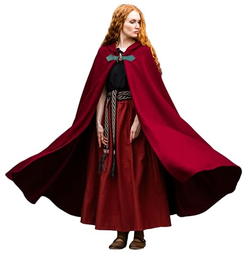 Leonardo Carbone® Unisex Mittelalter Wollumhang mit Wolfsschließe Tjark - Mittelalter Kleidung Damen & Herren, Cape Männer, Hobbit Kostüm, LARP, Wikinger, Cosplay Herren, Halloween, Karneval Rot von Leonardo Carbone