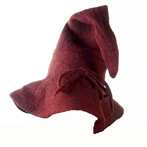 Leonardo Carbone® Unisex Mittelalter Zaubererhut Merlin - Zauberer Kostüm, Mittelalter Kleidung Kopfbedeckung, Halloween Kostüm Damen, Zauberer Hut Herren, LARP, Karneval, Cosplay - 100% Wolle Rot von Leonardo Carbone