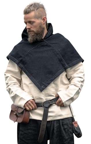 Leonardo Carbone® Unisex Skjoldehamn Wikinger Gugel Halfdan - Gugel Mittelalter Kleidung Herren & Damen, Mittelalter Kopfbedeckung, Hobbit Kostüm, LARP, Wikinger, Cosplay, Halloween, Karneval Schwarz von Leonardo Carbone