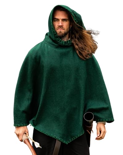 Leonardo Carbone® Unisex Wikinger-Gugel Egill mit Stickerei - Gugel Mittelalter Kleidung Herren & Damen, Mittelalter Kopfbedeckung, Hobbit Kostüm, LARP, Wikinger, Halloween, Karneval Grün von Leonardo Carbone