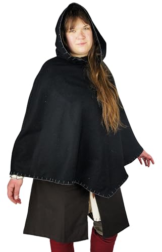 Leonardo Carbone® Unisex Wikinger-Gugel Egill mit Stickerei - Gugel Mittelalter Kleidung Herren & Damen, Mittelalter Kopfbedeckung, Hobbit Kostüm, LARP, Wikinger, Halloween, Karneval Schwarz von Leonardo Carbone