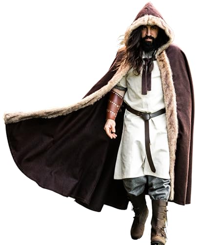 Leonardo Carbone® Unisex Wikinger Umhang Fjell mit Kunstfell - Mittelalter Kleidung Damen & Herren, Cape Männer, Hobbit Kostüm, LARP-Kleidung, Wikinger, Cosplay Herren, Halloween, Karneval Braun von Leonardo Carbone