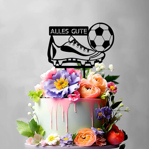 ALLES GUTE Fußball - Cake Topper - Blumenstecker - Tortenstecker personalisiert in 7 Farbe Aus MDF Holz Tortenaufleger - Tortenfigur, Kuchen Deko - Blumen Deko (#R12) von Leongeschenke