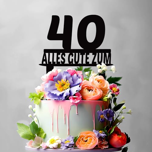 ALLES GUTE ZUM 40 - Cake Topper - Blumenstecker - Tortenstecker personalisiert in 7 Farbe Aus MDF Holz Tortenaufleger - Tortenfigur, Kuchen Deko - Blumen Deko (#R17) von Leongeschenke