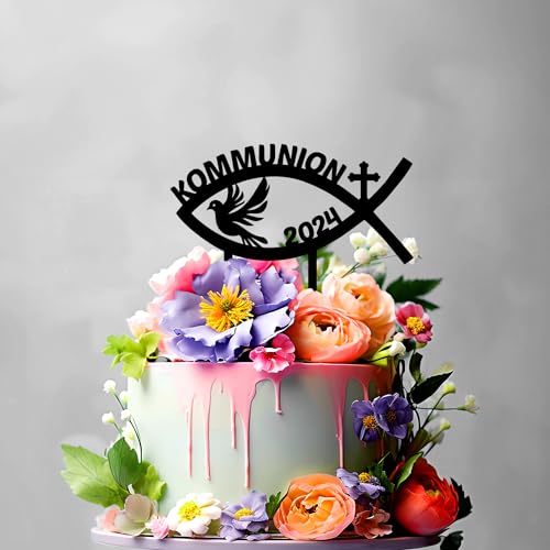 KOMMUNION - Cake Topper - Blumenstecker - Tortenstecker personalisiert in 7 Farbe Aus MDF Holz Tortenaufleger - Tortenfigur, Kuchen Deko - Blumen Deko (#R5) von Leongeschenke