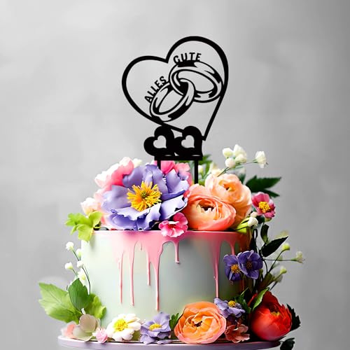 Zum Geburtstag Viel Glück - Cake Topper - Blumenstecker - Tortenstecker personalisiert in 7 Farbe Aus MDF Holz Tortenaufleger - Tortenfigur, Kuchen Deko - Blumen Deko #R1 (#R14) von Leongeschenke