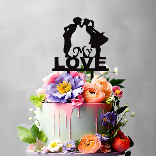 My LOVE - Cake Topper - Blumenstecker - Tortenstecker personalisiert in 7 Farbe Aus MDF Holz Tortenaufleger - Tortenfigur, Kuchen Deko - Blumen Deko (#R6) von Leongeschenke