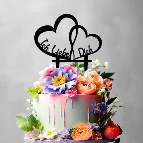 Ich Liebe Dich - Cake Topper - Blumenstecker - Tortenstecker personalisiert in 7 Farbe Aus MDF Holz Tortenaufleger - Tortenfigur, Kuchen Deko - Blumen Deko (#R8) von Leongeschenke