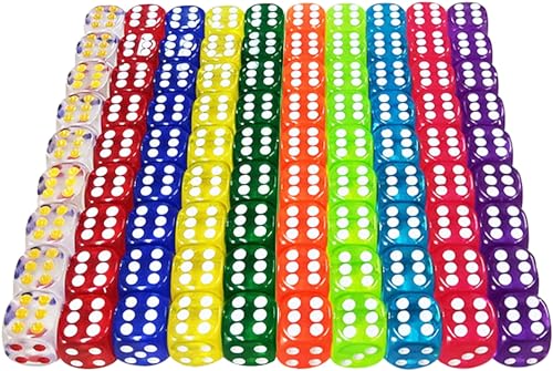 Leonshco 100 Stück Würfel Set, Würfelspiele Tischspiele, Transparent Würfel Set, 12mm Sechsseitiger Würfel, Mehrfarben Würfel Set, Spielwürfel für Tischkartenspiele, Dice Würfel, Standardwürfel Bunt von Leonshco