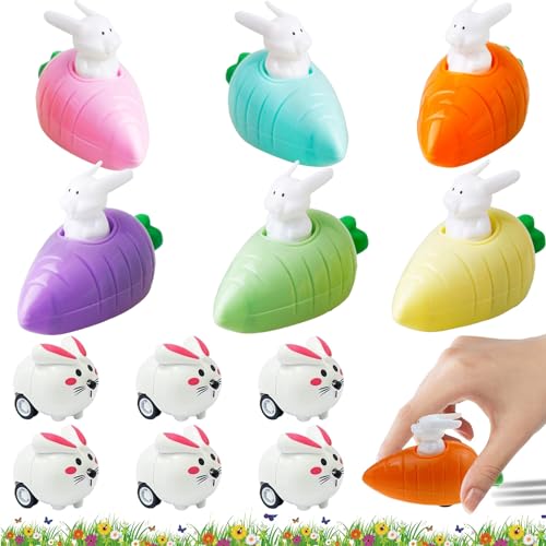 Leonshco 12 Stück Aufziehbare Hasen mit Karotte Im Set, Spaß Aufziehspielzeug, Kleine Ostergeschenke Kinder, Osterhase Mitbringsel Kinder, Ostern Geschenk Zurückziehbares Auto für Jungen und Mädchen von Leonshco