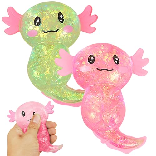 2 Stück Axolotl Spielzeug, Animagic Axolotl, Süßes Cartoon-Glitzernder Squishy Toy, Squeeze Toys zum Stressabbau Entspannendes Sensorisches für Kinder Erwachsene, Verwendbar für Partys und Geburtstage von Leonshco