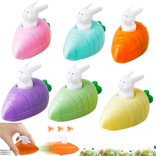 Leonshco 6 Stück Aufziehbare Hasen mit Karotte Im Set, Spaß Aufziehspielzeug, Kleine Ostergeschenke Kinder, Osterhase Mitbringsel Kinder, Ostern Geschenk Zurückziehbares Auto für Jungen und Mädchen von Leonshco