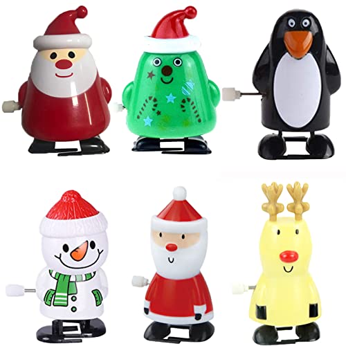 6 Stücke Weihnachten Aufziehspielzeug, Wind Up Pinguin Rentier Weihnachtsbaum, Schneemann Weihnachtsmann Figur Uhrwerk Spielzeug, Verschiedene Uhrwerk Spielzeug für Begünstigt Goody Bag Füller von Leonshco