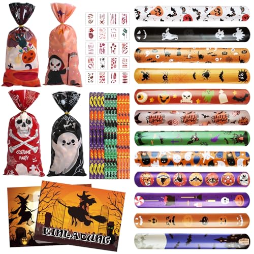 80 Stück Mitgebsel Kindergeburtstag: Halloween Party Deko Spielsetmit Schnapparmband, Party Einladungen, Stempel, Bleistift, Geschenktüte, Narbenaufkleber, Halloween Mitgebsel für Jungen und Mädchen 80 Stück Mitgebsel Kindergeburtstag: Halloween Party Deko Spielsetmit Schnapparmband, Party Einladungen, Stempel, Bleistift, Geschenktüte, Narbenaufkleber, Halloween Mitgebsel für Jungen und Mädchen von Leonshco