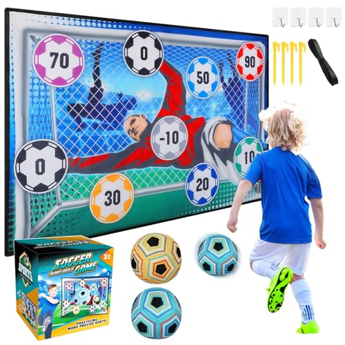 Fußball Spielset für Kinder 3 4 5 6 7 8, Garten-Fussball Spiele für Drinnen und Draußen, Klettball-Fußball Spielzeug, Weiches-Fußballtor mit Fußballtrainingszubehör, Fussball Geschenke Jungen Mädchen von Leonshco