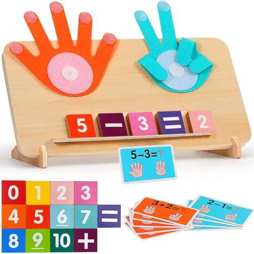 Holz Mathe Spielzeug Zählen Lernen für Kinder, Pädagogische Rechenspiel 3 4 5 6 Jahre, Montessori Mathe Zählspielzeug, Fingerzähl-Lernspielzeug, Frühpädagogisches Spielzeug für Jungen und Mädchen von Leonshco