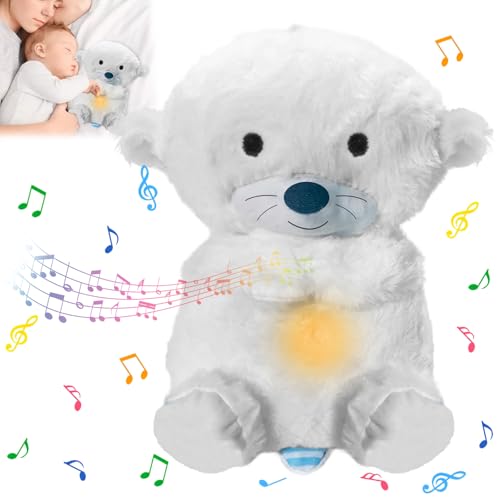 Schlummer Otter Kuscheltier - Schlummer Kuscheltier mit Herzschlag, Atembewegung und Musik, Einzigartiges Einschlafhilfe Babys für Neugeborene, Ideales Baby Spielzeug und Geschenk für Babypartys von Leonshco