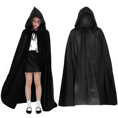 Schwarzer Umhang Kinder und Erwachsene, Mittelalterlicher Vampir Umhang, Halloween Umhang mit Kapuze, Cosplay-Zubehör mit Narbenaufklebern, für Halloween-Partys, Kostümpartys, Familienfeiern (120 Cm) Schwarzer Umhang Kinder und Erwachsene, Mittelalterlicher Vampir Umhang, Halloween Umhang mit Kapuze, Cosplay-Zubehör mit Narbenaufklebern, für Halloween-Partys, Kostümpartys, Familienfeiern (120 Cm) von Leonshco