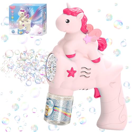 Seifenblasenpistole Kinder, Einhorn-Seifenblasenmaschine Gun, Automatische Seifenblasen Pistole, 10000+ Blasen/Minute Bubble Gun, mit 90 ml Seifenblasenlösung für Kinder/Geburtstagsgeschenke/Partys von Leonshco