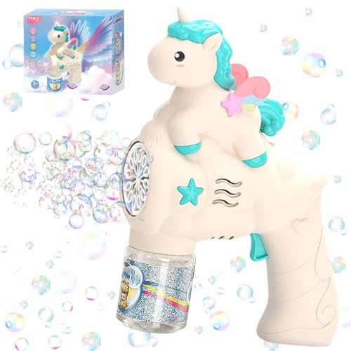 Seifenblasenpistole Kinder, Einhorn-Seifenblasenmaschine Gun, Automatische Seifenblasen Pistole, 10000+ Blasen/Minute Bubble Gun, mit 90 ml Seifenblasenlösung für Kinder/Geburtstagsgeschenke/Partys von Leonshco