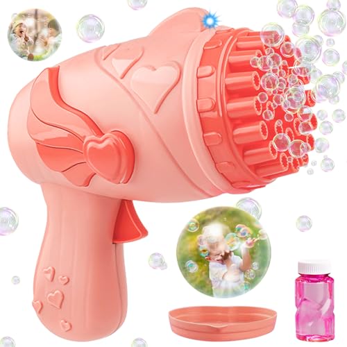 Seifenblasenpistole für Kinder, 26-Loch Seifenblasen Pistole, Elektrische Seifenblasenmaschine mit Seifenblasenlösung, Bubble Gun Geschenk Geeignet für Geburtstage, Outdoor, Partys, Hochzeiten (Rosa) von Leonshco