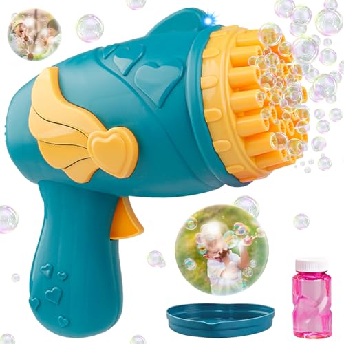 Seifenblasenpistole für Kinder, 26-Loch Seifenblasen Pistole, Elektrische Seifenblasenmaschine mit Seifenblasenlösung, Bubble Gun Geschenk Geeignet für Geburtstage, Outdoor, Partys, Hochzeiten (Blau) von Leonshco