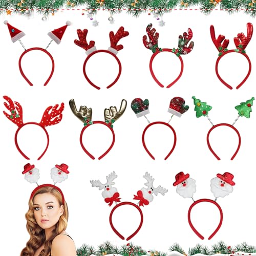 Weihnachts Haarreif, 10 Stück Rentier Haarreif Weihnachten Verschiedene Designs, Neuheit Weihnachtsfeier Weihnachts Haarschmuck Set, Geweih Kopfschmuck für Karnevalsparty-Cosplay (Einheitsgröße) von Leonshco