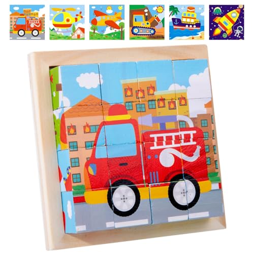 Würfelpuzzle Holz 3D Bilderwürfel Puzzlespiele, 6 in 1 Holzpuzzle Kinder Montessori Puzzle Würfel Spielzeug, Fördert Hand-Auge-Koordination, Geschenk für Jungen Mädchen, für Kinder ab 1 2 3 4 Jahre von Leonshco